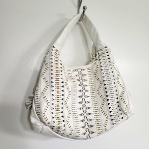 Francesco Biasia White Leather Mini Handbag Purse Laser Cut Boho Summer
